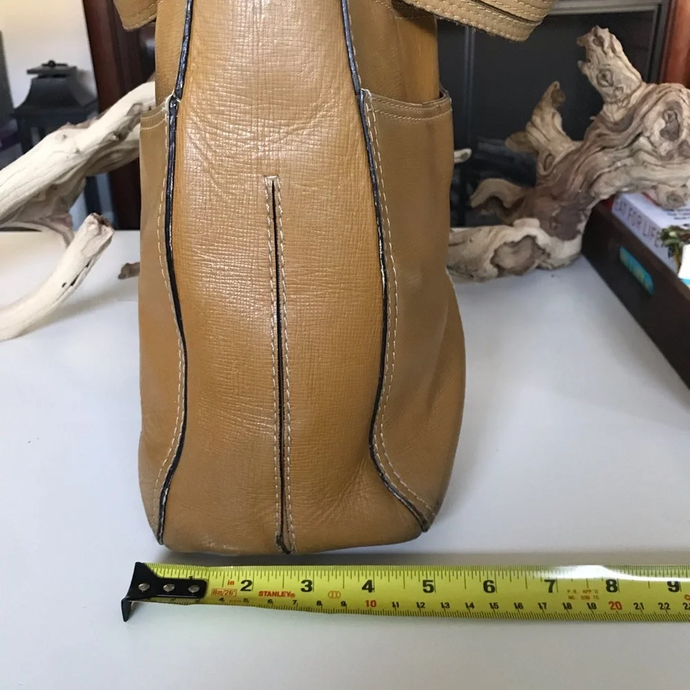 Vintage Leather Satchel Bag Camel Brown Adrienne Vittadini Classic Top Handle